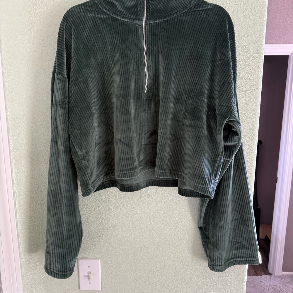 Fabletics Green Plush Rib Half Zip Sweatshirt - image 2